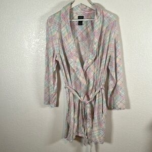 Vintage Laura Ashley Pastel Plaid Short Robe Size XL